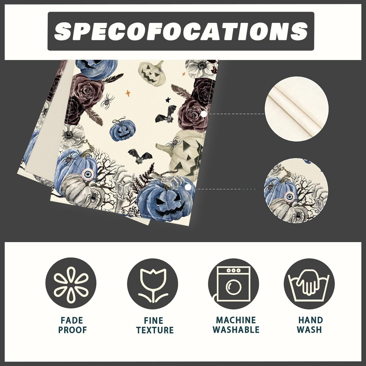 XCHI Spooky Blue Pumpkin Halloween Table Runner Party Table Decoration for Home Kitchen Dining Holiday Decor 13x108 Inch
