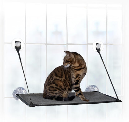 K&H Pet Products EZ Mount Cat Window Perch for Large Cats, Sturdy Kitty Sill Window Hammock Bed, Steel Frame, Sturdy Suction Cups, Washable Shelf Cover, Foldable - Fits 27"W X 23"H Glass Spaces