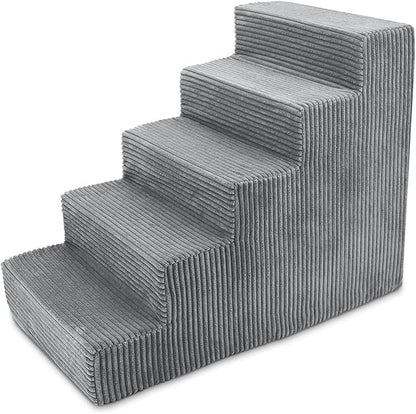 Best Pet Supplies Dog Stairs & Steps - Foam Steps for Small Dogs & Cats, Non-Slip Indoor Balanced Pet Step Support, Dog Ramp, No Assembly, Gray, 5-Step (22.5-inch Height)