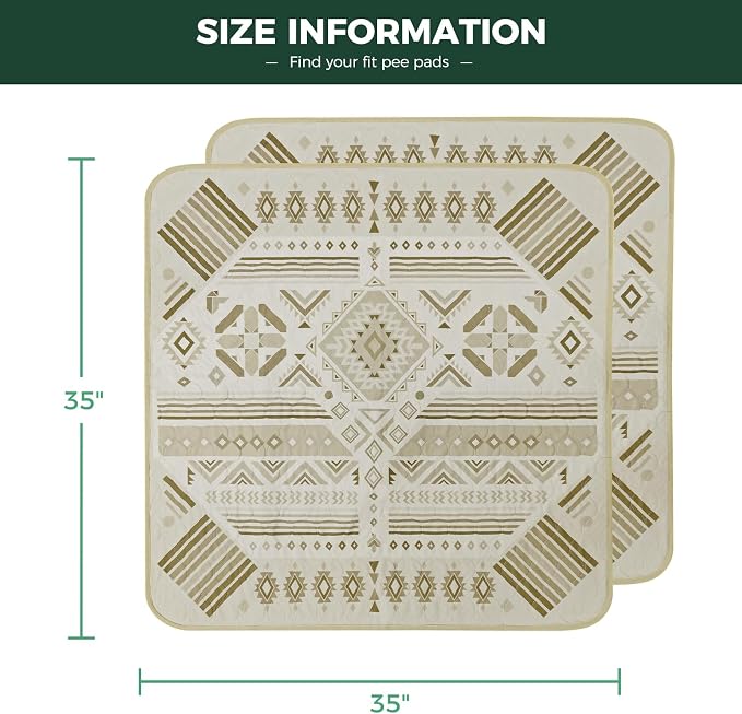FXW Washable Pee Pads for Dogs, Puppy Pads with Super Absorbent, Specifically Designed for Potty Training, 35" Square, Khaki Geometric, 2 Packs
