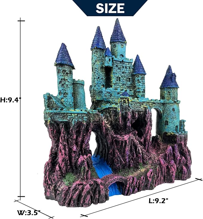 Aquarium Castle Decoration for Fish Tank Castle Cave Hideouts House Plants Supplies Accessories Safe for Freshwater and Saltwater Fish Tanks – Medium（Blue）