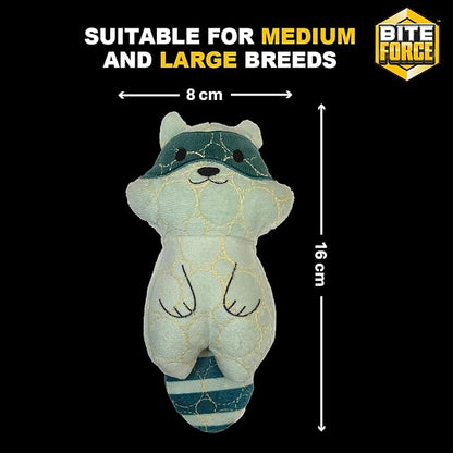 Bite Force - Durable & Strong Dog Toy Racoon with Squeaker, Kevlar-Reinforced Seams for Aggressive chewers.