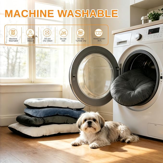 Washable Oval Medium Dog Bed, Silver-Tipped High-Resilience, Dark Gray | Non-Slip Bottom Prevents Sliding, Soft Plush Short Fur, Machine Washable, Ideal for Crates/Apartments/Cozy Nooks,29"x18"x2.8"
