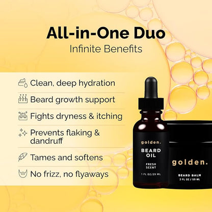 Golden Grooming Beard Travel Kit for Men - TSA Friendly 4-Piece Grooming Set - Natural Beard Growth Oil & Balm Travel Essentials - Shea Butter Softener for Black Men