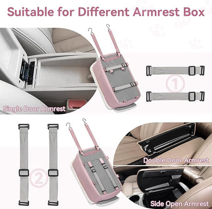 PETSFIT Cat Car Seat, Portable Console Dog Car Seat with Safe Protective Hooks, Luxury Pet Car Seat Includes Safety Leash and Storage Pocket for Pets Up to 9 lbs (Pink)