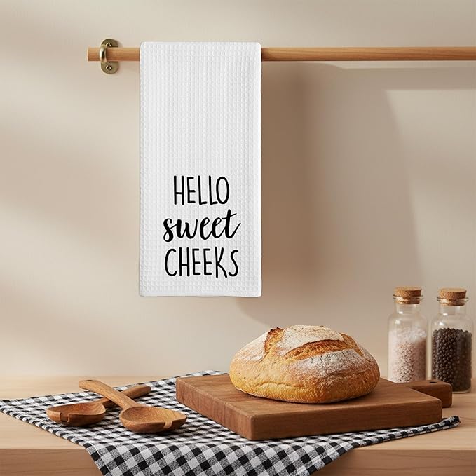 Hello Sweet Cheeks Hand Towel, Waffle Weave Microfiber Bathroom Towel, Funny Rustic Farmhouse Decor, Cute Guest Bathroom Accent