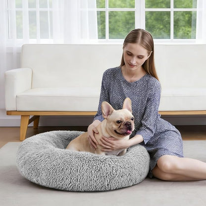 MIXJOY Orthopedic Dog Bed Comfortable Donut Cuddler Round Pet Beds Ultra Soft Washable Dog and Cat Cushion Bed (30'', Light Grey)