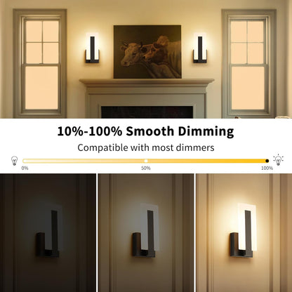 Joosenhouse Modern LED Wall Sconce Dimmable Wall Mounted Lamp Set of 2, Black 3000K Warm White Wall Lamp, Hardwired Bathroom Vanity Light, Indoor Wall Lights for Hallway, Bedroom, Study, Living Room.