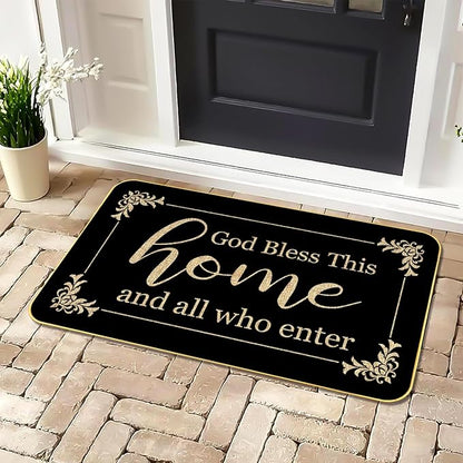 God Bless This Home Funny Welcome Doormat 29" x 17" Non-Slip Indoor Outdoor Mat for Front Porch, Entryway, or Office Rustic Door Rug for Home Decor