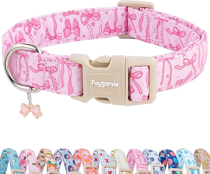 Faygarsle Cute Pink Bow Pattern Dog Collar for Summer Spring DesignSmall Medium Large Dogs S
