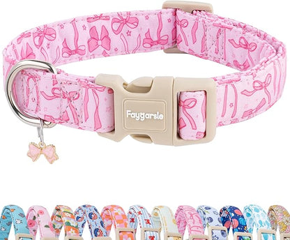 Faygarsle Cute Pink Bow Pattern Dog Collar for Summer Spring DesignSmall Medium Large Dogs S