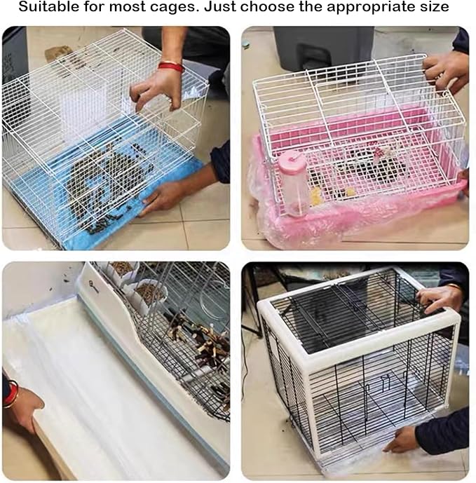 Small Animal Cage Liners Disposable, 50 PCS Large Rabbit Cage Tray Liner Pet Litter Pan Bags Plastic Film Cover for Guinea Pig Bunny Bird Chinchilla Hedgehog (Small)