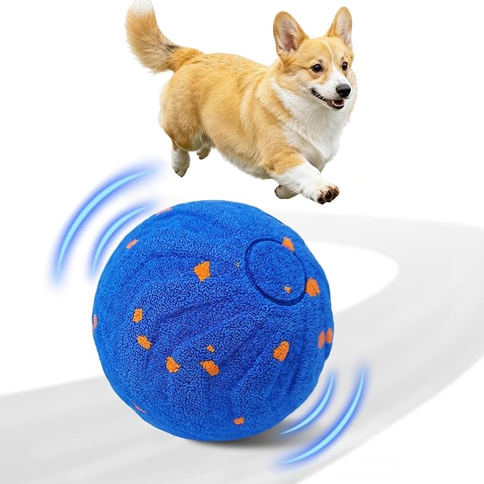 Interactive Dog Ball, Automatic Moving Interactive Dog Toys, Wicked Balls, E-TPU Vibrating Dogs Ball for Medium and Large Dogs, IP54 Waterproof, USB Rechargeable (Blue)