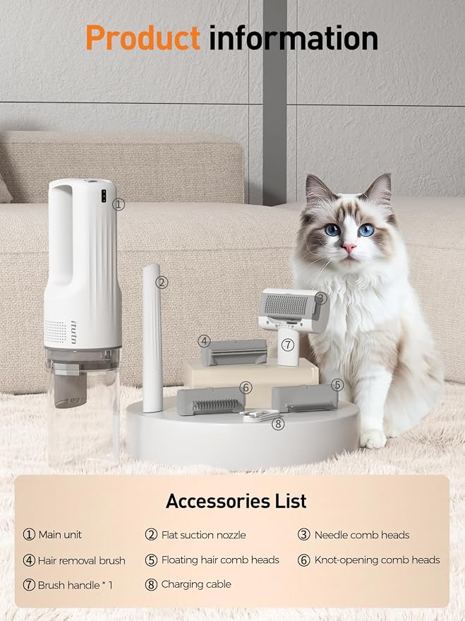 Dog Vacuum for Shedding Grooming, Pet Grooming Vacuum for Dogs, Cat Grooming Supplies, Vacuum Pet Hair Remover Tool with Slicker Deshedding Dog Brush for Shedding Dematting Comb Kit