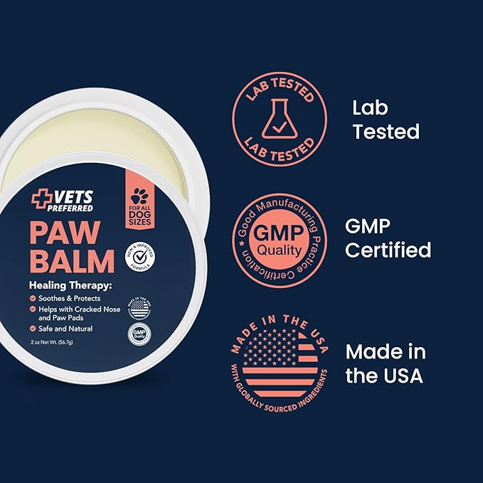 Vets Preferred Paw Balm Pad Protector for Dogs – Dog Paw Balm Soother – Heals, Repairs and Moisturizes Dry Noses and Paws – Ideal for Extreme Weather Season Conditions - 2 Oz - 2 Pack