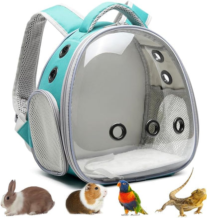 Portable Travel pet Backpack Carrier Hamster Bag Guinea Pig Bird Small Dog cat Turtle Carrier Rabbit Cage Squirrel Bearded Dragon Breathable Hangbag (Green)