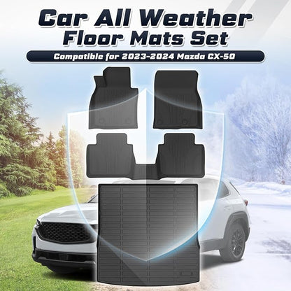 Sunsdrew Floor Mats Set for 2023-2026 Mazda CX-50 (Not for Hybrid), All Weather Floor Liners & Rear Cargo Trunk Mat for CX50 Accessories TPE Rubber Raised Edge, 4PCS