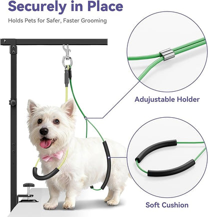 niffgaff Adjustable Dog Grooming Arm with Clamp, 26″–40″ Height, XS Hammock with Back Buckle, No-Sit Grooming Restraint for Small Cats & Dogs