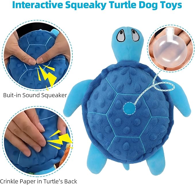 Adpartner Crinkle Dog Toys, 2 Pack Stuffed Turtle Dog Toys Squeaky Plush Dog Toy to Keep Them Busy, Interactive Dog Squeaky Toys for Small to Medium Dogs Teething Training Reduce Boredom