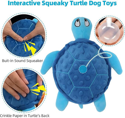 Adpartner Crinkle Dog Toys, 2 Pack Stuffed Turtle Dog Toys Squeaky Plush Dog Toy to Keep Them Busy, Interactive Dog Squeaky Toys for Small to Medium Dogs Teething Training Reduce Boredom