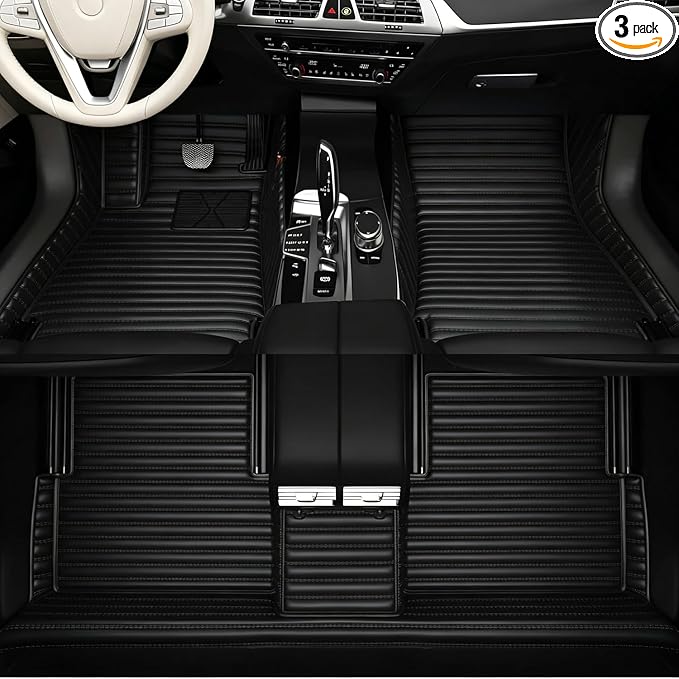 Custom Text + Image Car Mats, One-of-a-Kind Personalized Leather Floor Liners, All-Weather Full Set for Sedan SUV Truck Van(Black)