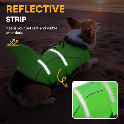 Dog Life Jacket High Flotation, Reflective Dog Life Vest for Swimming, Adjustable Dogs Life Preserver Rescue Handle Spring Summer Pool for Small, Medium, Large Dogs (BrightGreen,XL)