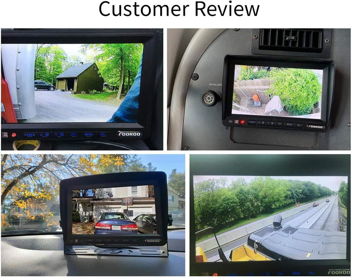 Fookoo ??7" HD 1080P Wired Backup Camera System, 7-inch Dual Split Screen Monitor W/Recording IP69 Waterproof Front View Rear View Camera Parking Lines for Truck/Trailer/RV/Skid Steer (FHD2)