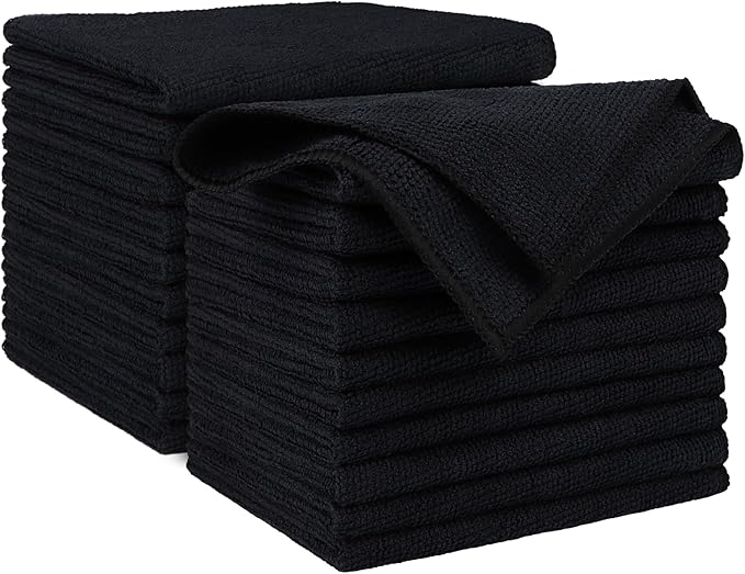 AIDEA Microfiber Cleaning Cloth Black 20PK, Microfiber Towels for Cars, Premium Car Cloth, Dusting Cloth Lint Free Cleaning Rags for SUVs, House, Kitchen, Window, Workshops,12×12"