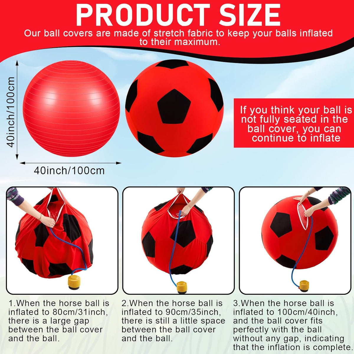 40inch Giant Herding Ball with Ball Cover Anti Burst Please Watch VCR for How to Inflation Horse Toys for Horses Stall Entertainment Play, Pump Included(Red Color,Stylish)