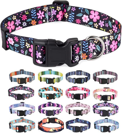 Dog Collar with Bohemia Floral Tribal Geometric Patterns - Soft Ethnic Style Collar Adjustable for Small Medium Large Dogs(Floral,XS)