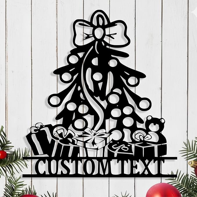 Personalized Christmas Tree Metal Sign, Custom Signs Outdoor Metal Wall Decor, Merry Christmas Tree Signs Wall Decoration for Home Living Room, Bedroom, Office, Garden, Porch