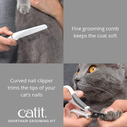 Catit Senses 2.0 Short Hair Cat Grooming Kit,White, 6 Piece Set