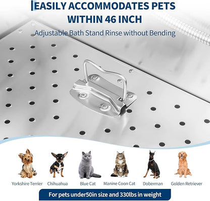 Garvee 46 Inch Stainless Steel Dog Washing Station with Walk-in Ramp, Heavy Duty Pet Grooming Bathtub, Brushed Finish, Right Door Options | 46" Brushed Stainless Steel Heavy Duty Dog Grooming Tub with Walk-in Ramp, Rustproof, for Large Dogs, Salon & Home