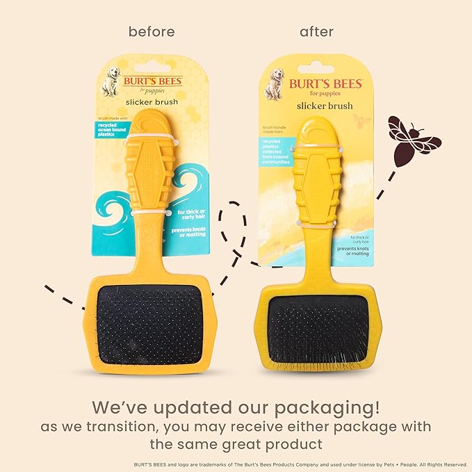Burt’s Bees for Pets Small Slicker Brush for Dogs with Thick or Curly Hair with Handle Made from Recycled Plastics Collected from Coastal Communities | De-Shedding Dog Brush Removes Knots and Matting