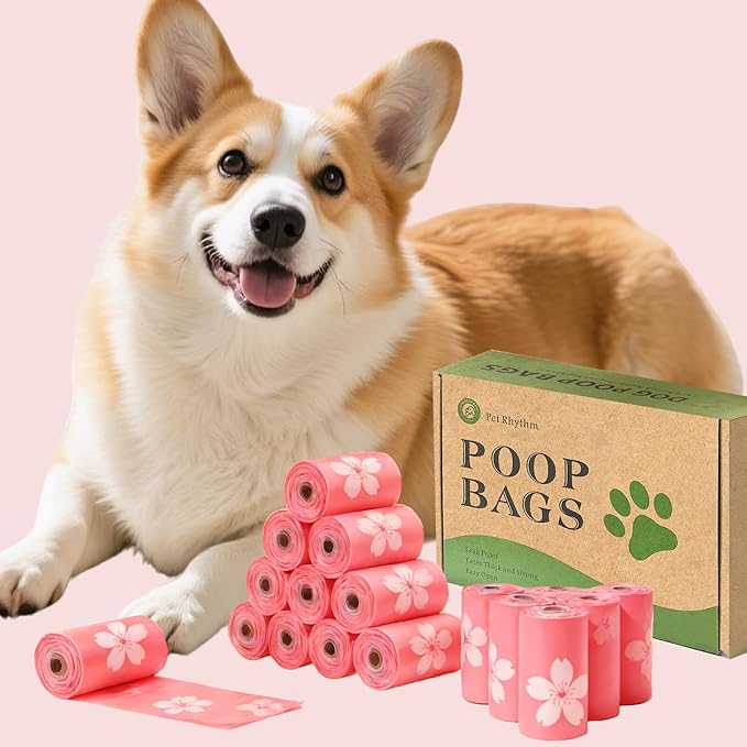 Cherry Blossom Scented Dog Poop Bags - 630 counts Pink Pet Waste Bags with Dispensers, Extra Large 13x9 Inch Leak-Proof Fragrance Bags for Dogs Walking and Cat Litter