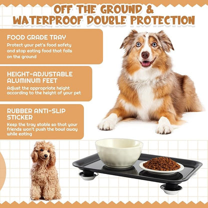 Marsui 17 in Anti-ant Cat and Dog Food Tray Set Include 1 Ant-Proof Tray and 4 Adjustable Height Stand 4 Water Cup for Crawling Pest Free Pet Outdoor Food Feeding Station Kitchen Sweets Anti-ant