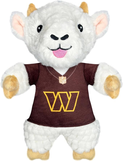 Pets First NFL Wshington Commanders Plush Goat Animal for Dogs and Cats with Squeaker, Wearing a Team Jersey! Fun & Sporty Goat Shaped Dog Chew Animal