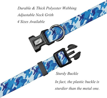 Dog Collar Leash Set, Camouflage Pattern, Polyester Material, Adjustable Collar and 5ft Matching Leash, for Puppy Dogs.(XS, Blue Camo)