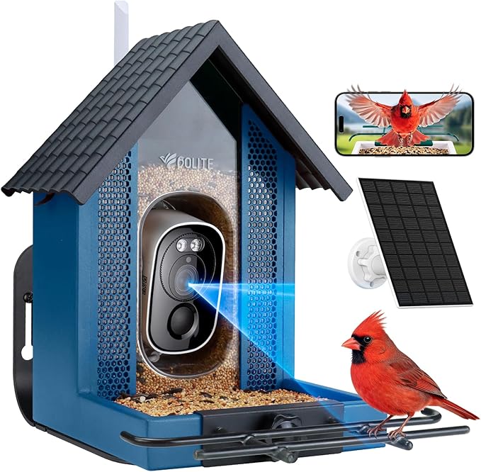 Smart Bird Feeder with Camera 2.5K HD, BOLITE Bird House for Outdoors, AI Auto-Capture & Motion Detection, Weatherproof Camera, Solar Powered, Ideal Gift for Men Women Mom Dad & Bird Lovers, Blue