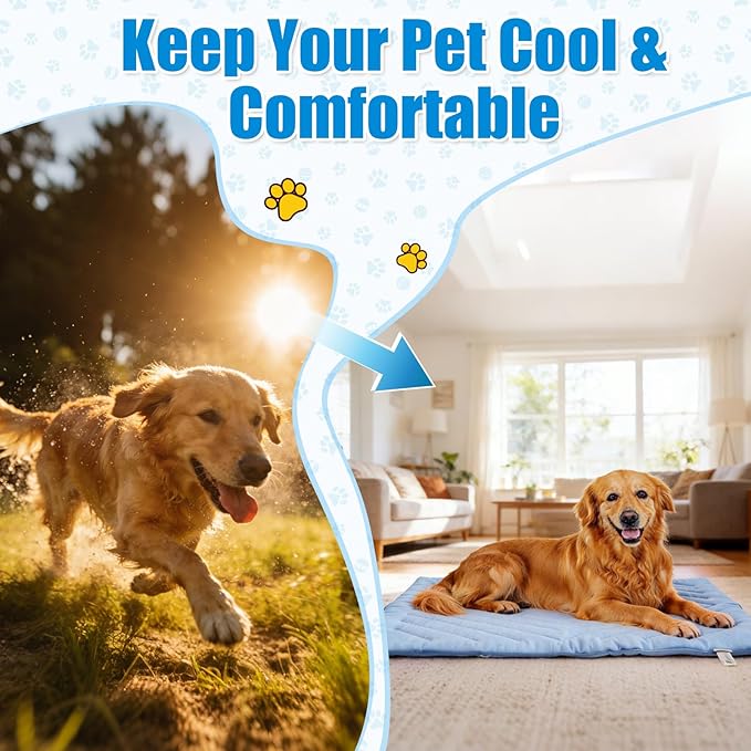 Dog Cooling Mat Self Coolings Foldable Cooling Pad for Dog in Summer Coolings Mat for Dogs and Cats Machine Washable (Rectangle,Blue, X-Large-59 L x 40" W)