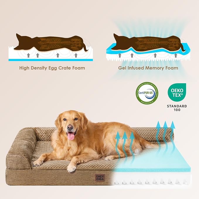 EHEYCIGA XXL Dog Bed Memory Foam, Orthopedic Giant Dog Bed Jumbo with Washable Removable Cover, Waterproof Pet Sofa Couch with Nonskid Bottom, 48x35x7.5, Camel | Washable Removable Cover, Waterproof Flat Pet Sofa Couch with Nonskid Bottom, 48x35x7.5