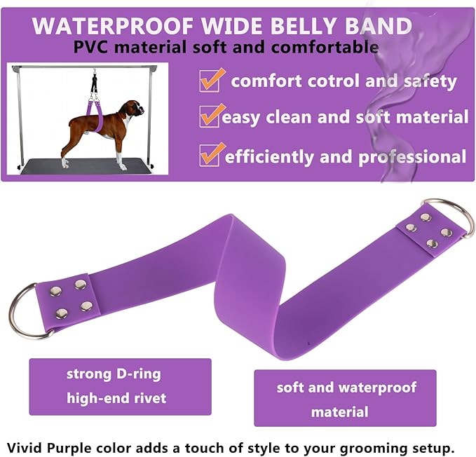 Pet Dog Grooming Belly Strap – 2 Inch Wide Waterproof Strong PVC Support Band, Grooming Loop Restraint for Pet Bathing & Grooming(Purple-Short)