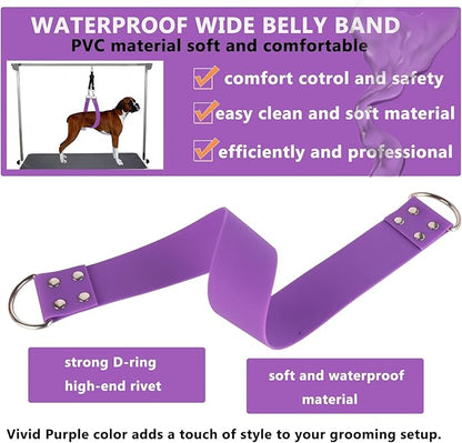 Pet Dog Grooming Belly Strap – 2 Inch Wide Waterproof Strong PVC Support Band, Grooming Loop Restraint for Pet Bathing & Grooming(Purple-Short)