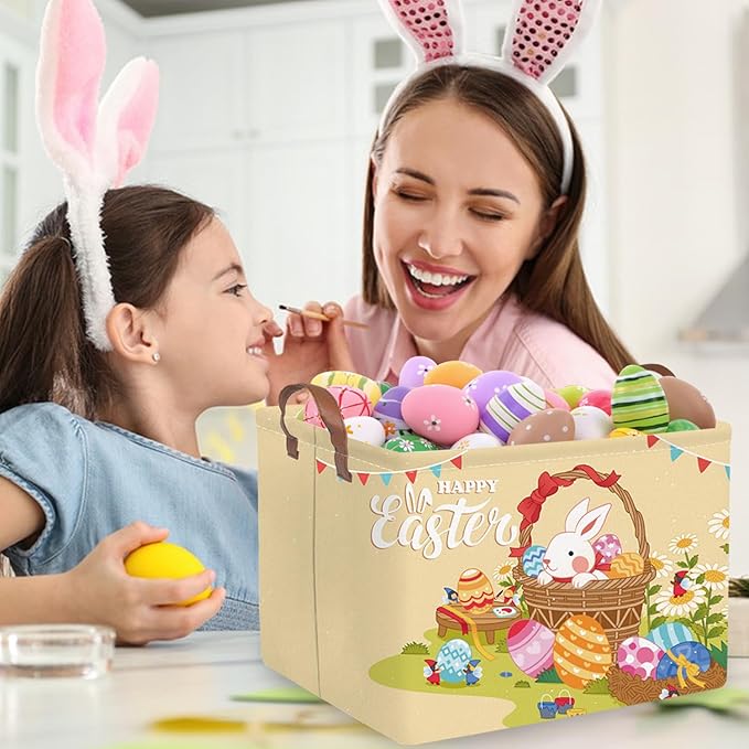 FXOLCSHE Rectangular Easter basket,Easter gift basket,Nursery Hamper,Collapsible waterproof baby toy storage box for Kids,Toy Organizer,Easter Home Decor,Gift Baskets(Flower basket Easter)