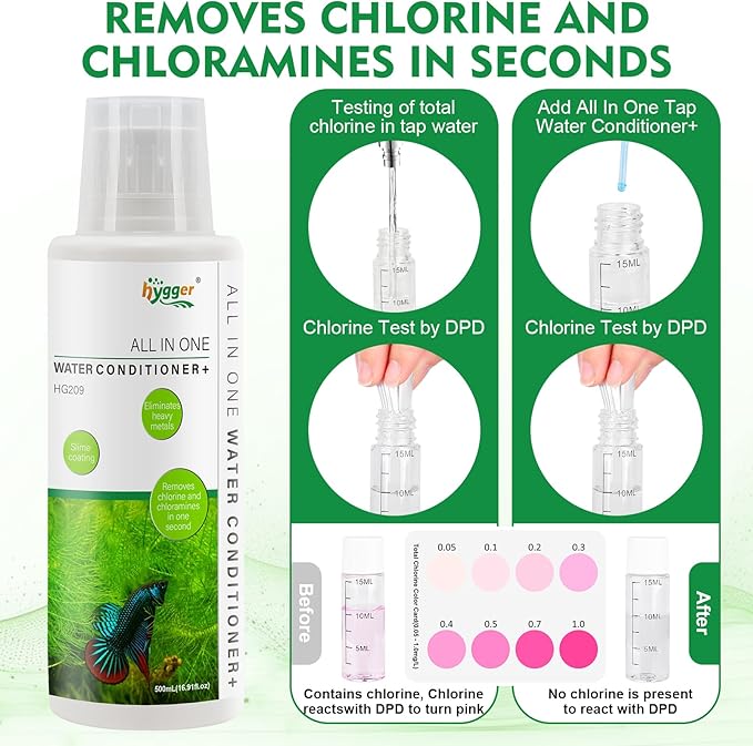 hygger Aquarium Water Conditioner for Freshwater, Neutralizes Chlorine, Chloramines, Reduce Heavy Metals, Ammonia & Nitrite, Safe for Fishes and Plants, 500 ML