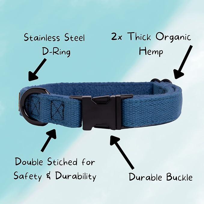 Pawsitive Hemp Dog Collar - Super Soft Hypoallergenic Lining. Great for Small, Medium and Large Dogs; Medium Night Blue