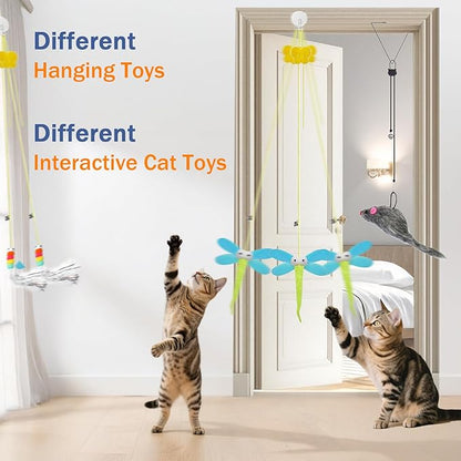 11 PCS Interactive Cat Toy for Indoor Cats, Kitten Toys with 4 Hanging Door Cat Toys and 7 Multiple Replacement Heads for Indoor Self Play & Exercise