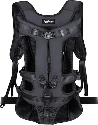 PetBonus Pet Front Dog Carrier Backpacks, Adjustable Pet Backpack, Legs Out Easy-fit Puppy Chest Carrier for Medium Small Dogs, Hands Free for Hiking, Cycling (Black, XL) | Hands Free, Adjustable, Safety Strap, Walking Hiking Cycling Motorcycle bag, Fo...