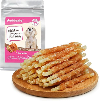 Dog Treats, Chicken Wrapped Cod Sticks, Rawhide Free Dog Chews, Healthy Soft Treats for Small Dogs, 14.11 oz