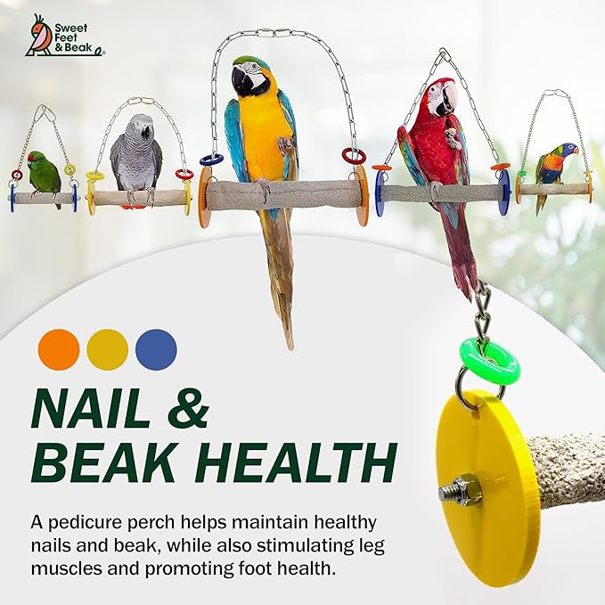 Sweet Feet and Beak Roll Bird Swing - Perch Bird Toys Trims Nails and Beaks, Safe and Non-Toxic Bird Cage Accessories for Small and Large Birds, Swinging Toys Birds Will Love, XL 11 Inches - Yellow